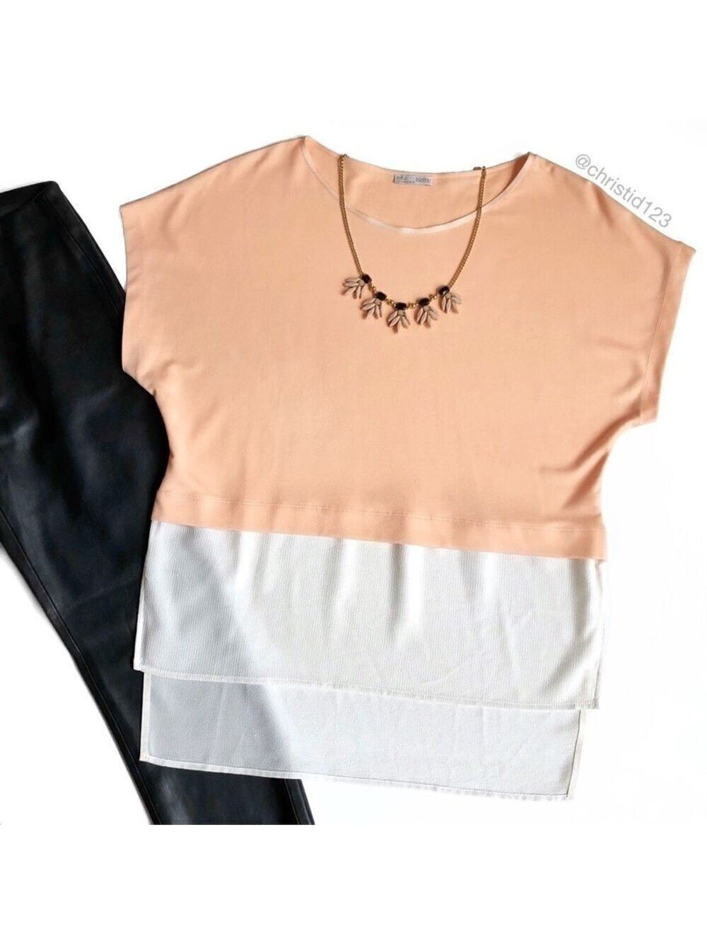Zara Mixed Fabric Colorblock Top